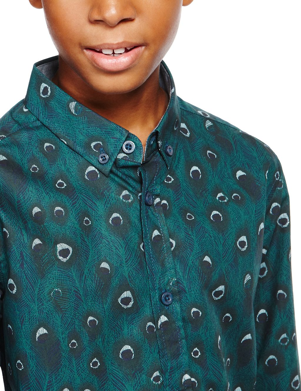 Pure Cotton Peacock Feather Print Shirt 4 of 7