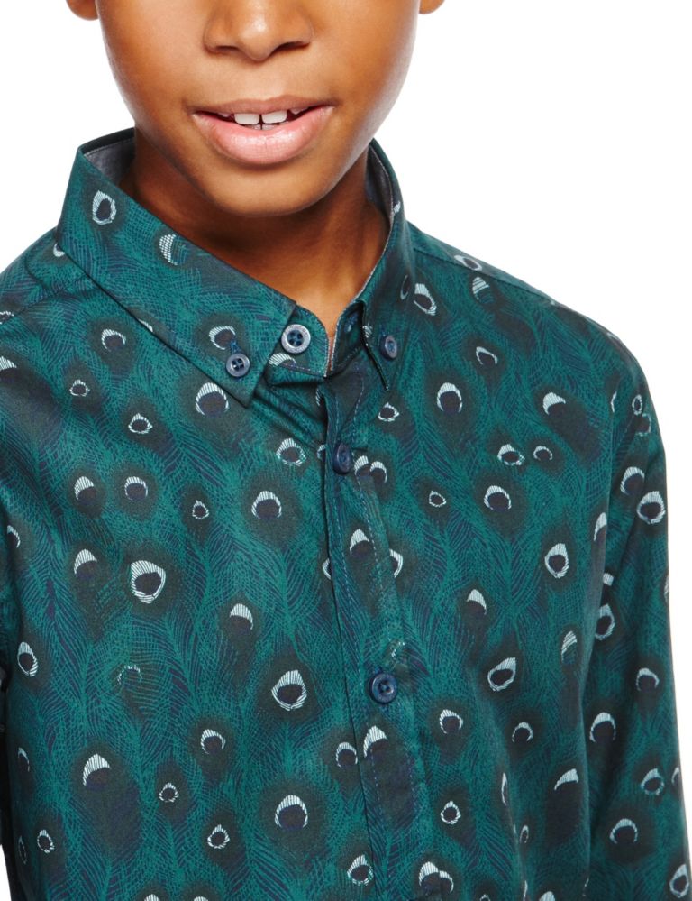 Pure Cotton Peacock Feather Print Shirt 6 of 7