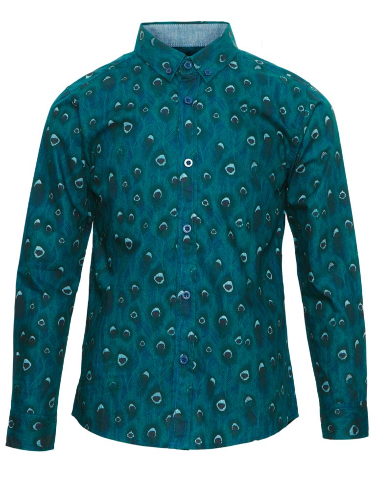 Pure Cotton Peacock Feather Print Shirt 2 of 7
