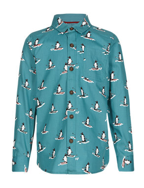 Pure Cotton Penguin Print Shirt (1-7 Years) Image 2 of 3