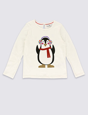 Pure Cotton Penguin Print Top (1-7 Years) Image 2 of 3