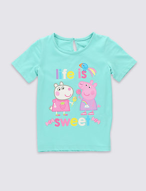 Pure Cotton Peppa Pig™ Life is Sweet Slogan T-Shirt (1-7 Years) Image 2 of 3