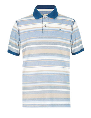Pure Cotton Piqué Striped Polo Shirt Image 2 of 3