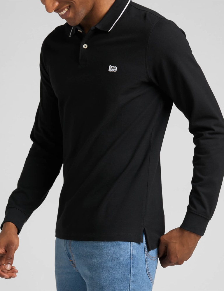 Pure Cotton Pique Long Sleeve Polo Shirt