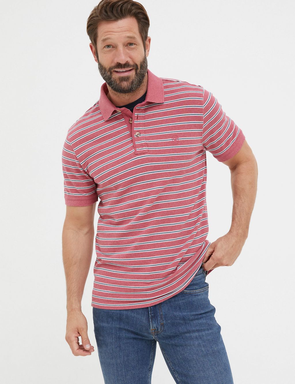 Pure Cotton Pique Striped Polo Shirt 3 of 4