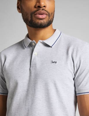 Pure Cotton Pique Tipped Polo Shirt Lee M S