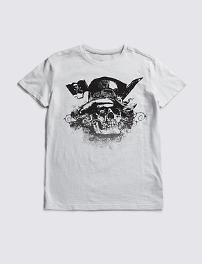 Pure Cotton Pirate Skull Print T-Shirt (5-14 Years) Image 2 of 3