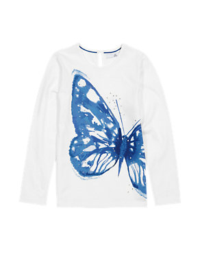 Pure Cotton Placement Butterfly Print T-Shirt (1-7 Years ) Image 2 of 3