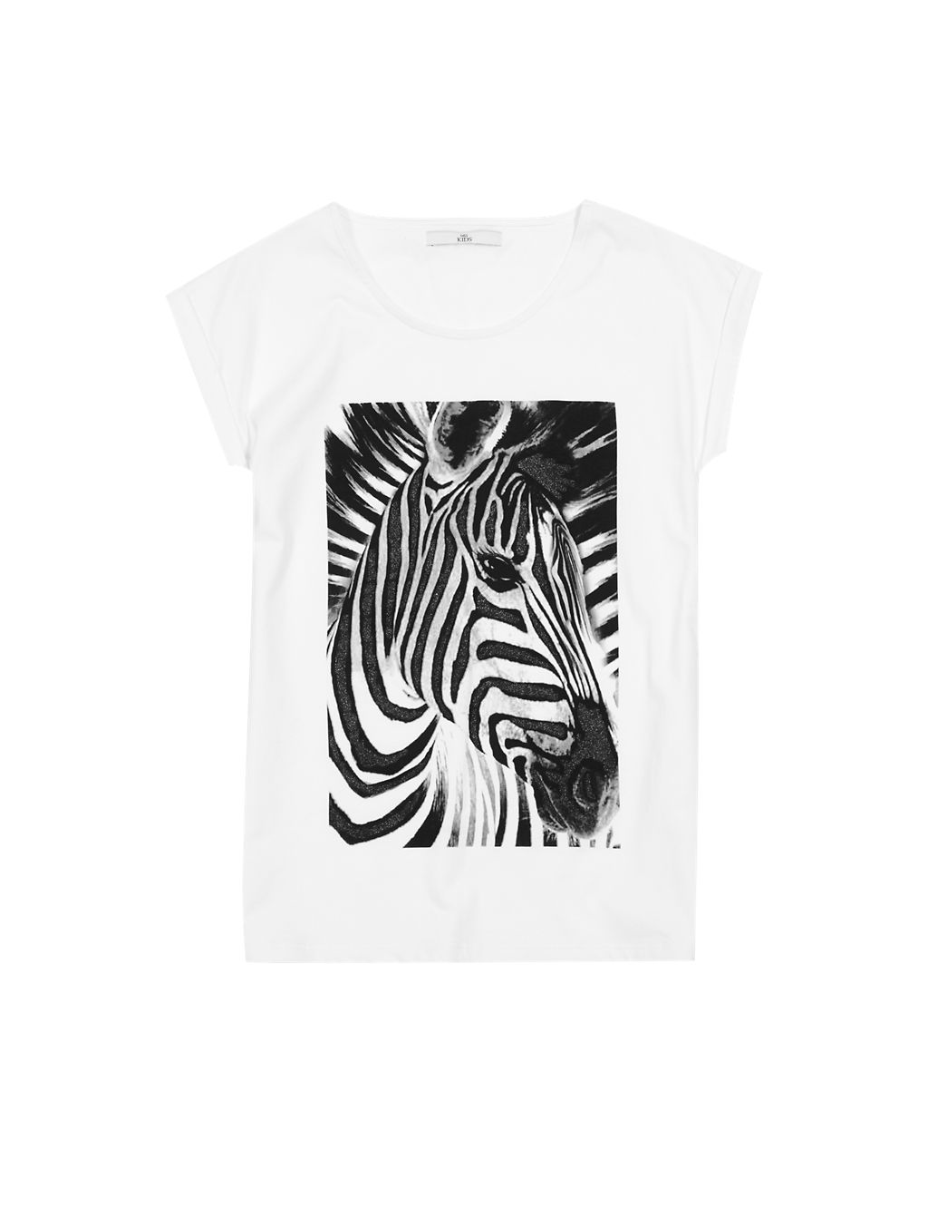 Pure Cotton Placement Zebra Print T-Shirt (5-14 Years) 1 of 3