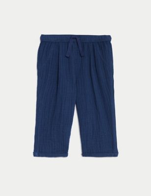 Pure Cotton Plain Trousers (0-3 Yrs) Image 2 of 3