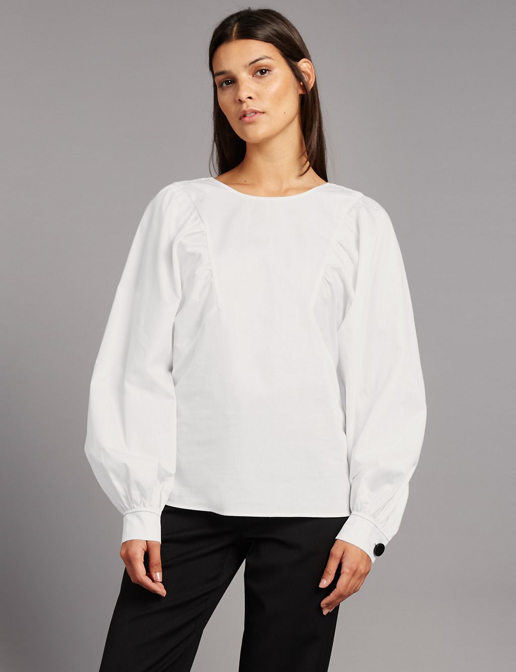 Pure Cotton Pleated Long Sleeve Blouse 2 of 4