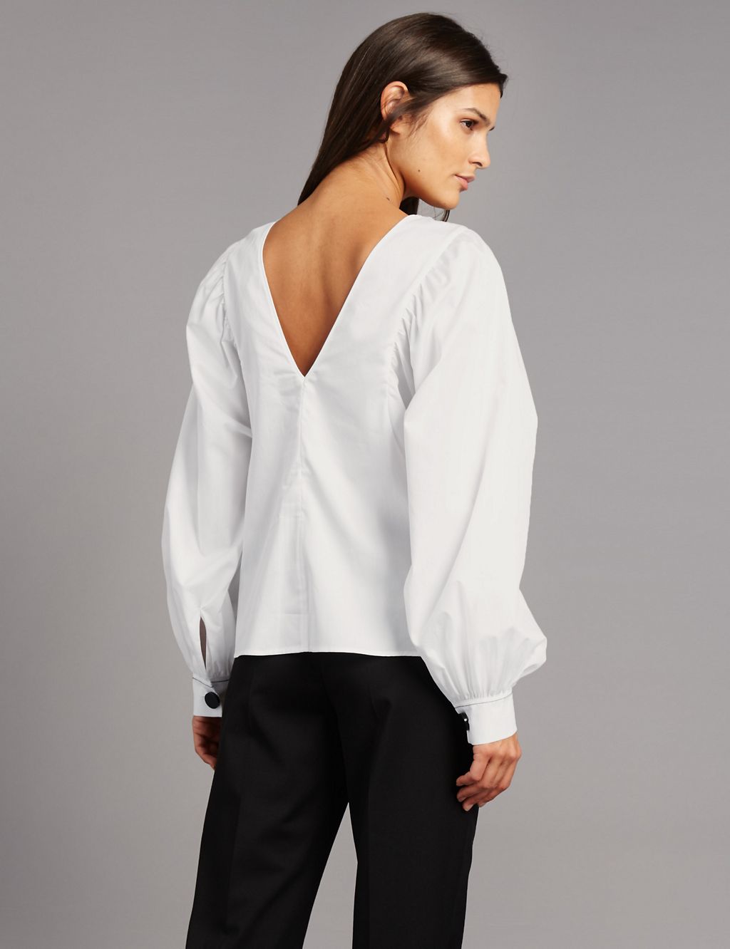 Pure Cotton Pleated Long Sleeve Blouse 4 of 4