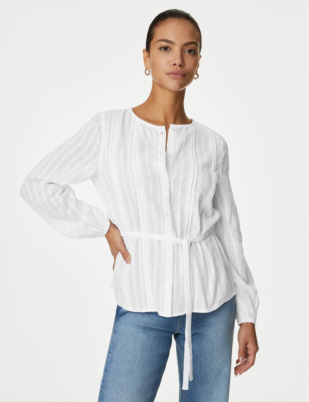 Pure Cotton Pleated Tie Front Blouse 2 of 5