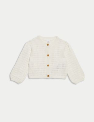 Pure Cotton Pointelle Cardigan (0-3 Yrs) Image 2 of 5