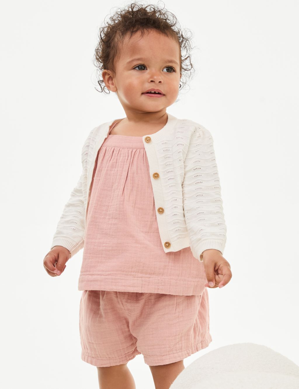 Pure Cotton Pointelle Cardigan (0-3 Yrs) 3 of 5
