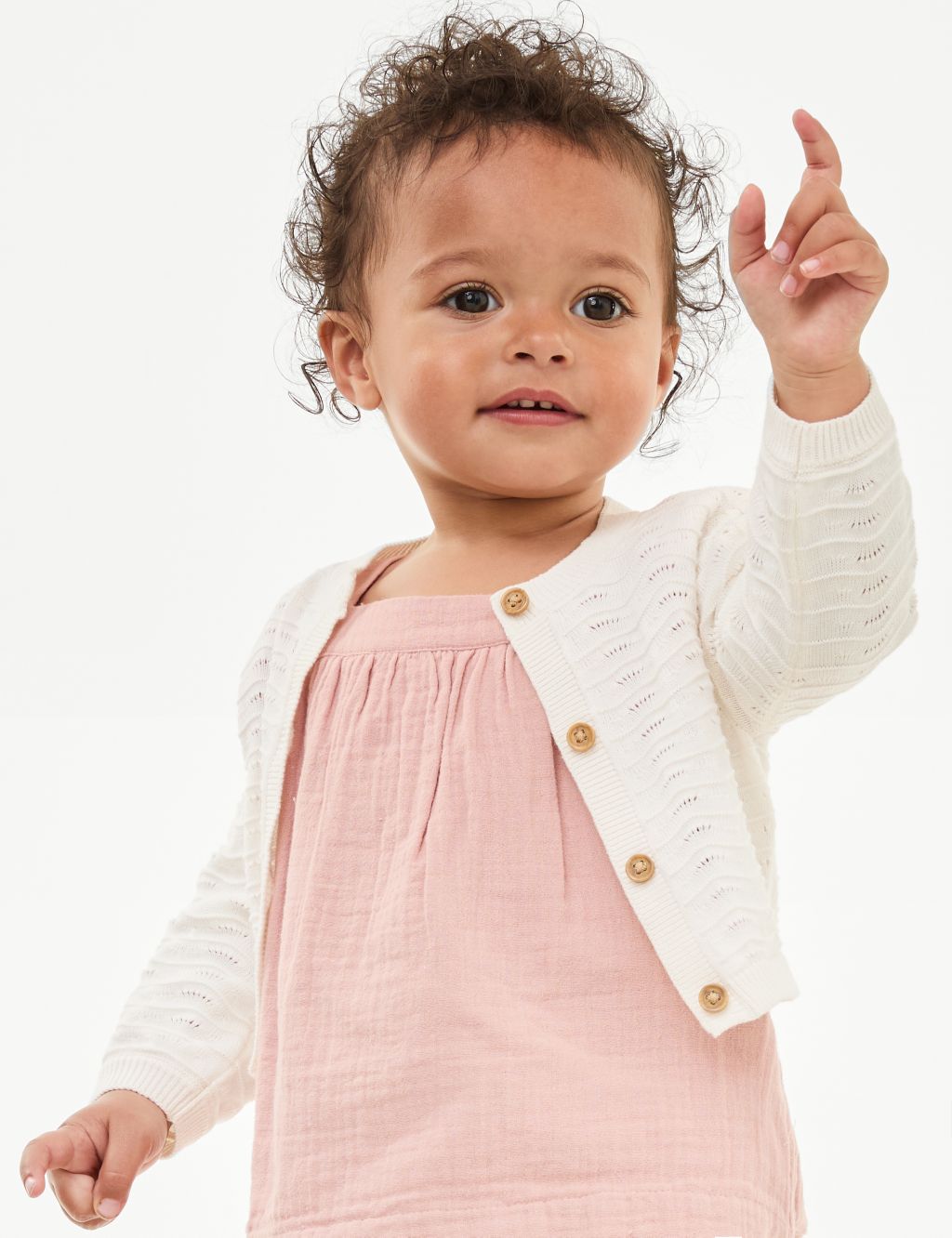Pure Cotton Pointelle Cardigan (0-3 Yrs) 5 of 5