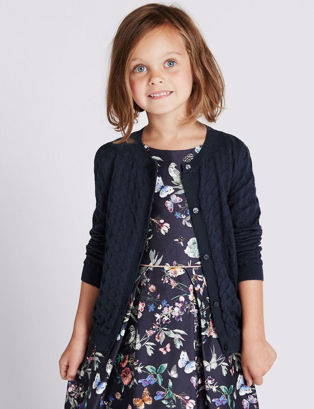 Pure Cotton Pointelle Cardigan (1-7 Years) 3 of 3