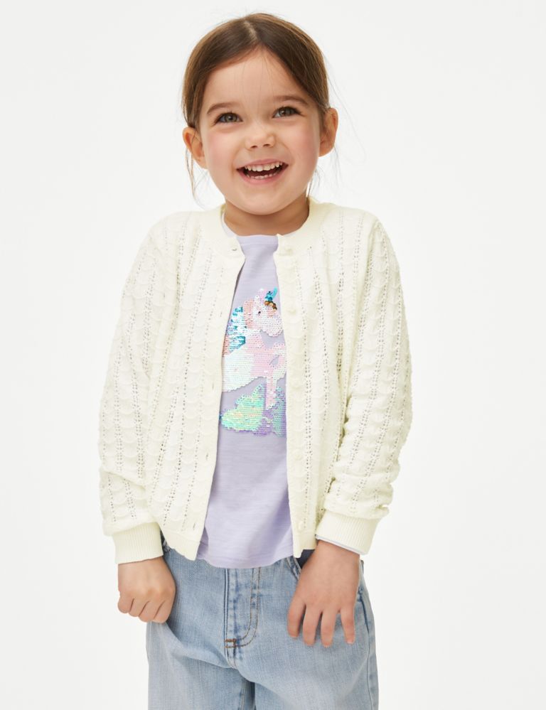 Pure Cotton Pointelle Cardigan (2-8 Yrs) 1 of 4