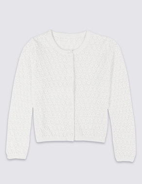 Pure Cotton Pointelle Cardigan (3-14 Years) Image 2 of 3