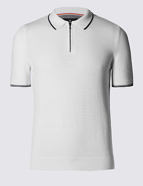 Pure Cotton Pointelle Knitted Polo Shirt Image 2 of 3
