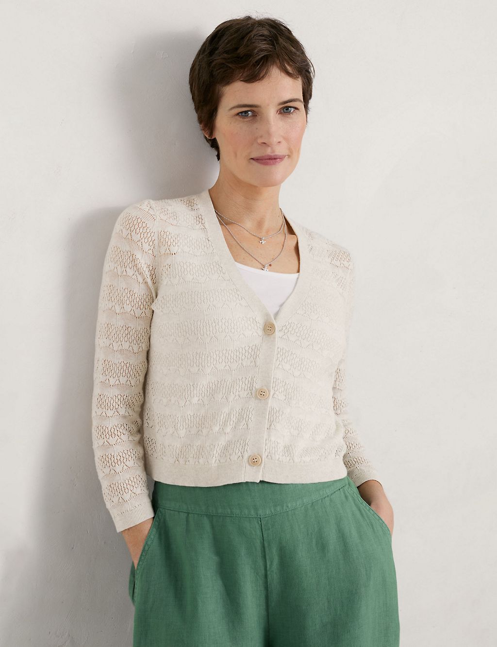 Pure Cotton Pointelle V-Neck Cardigan 2 of 5