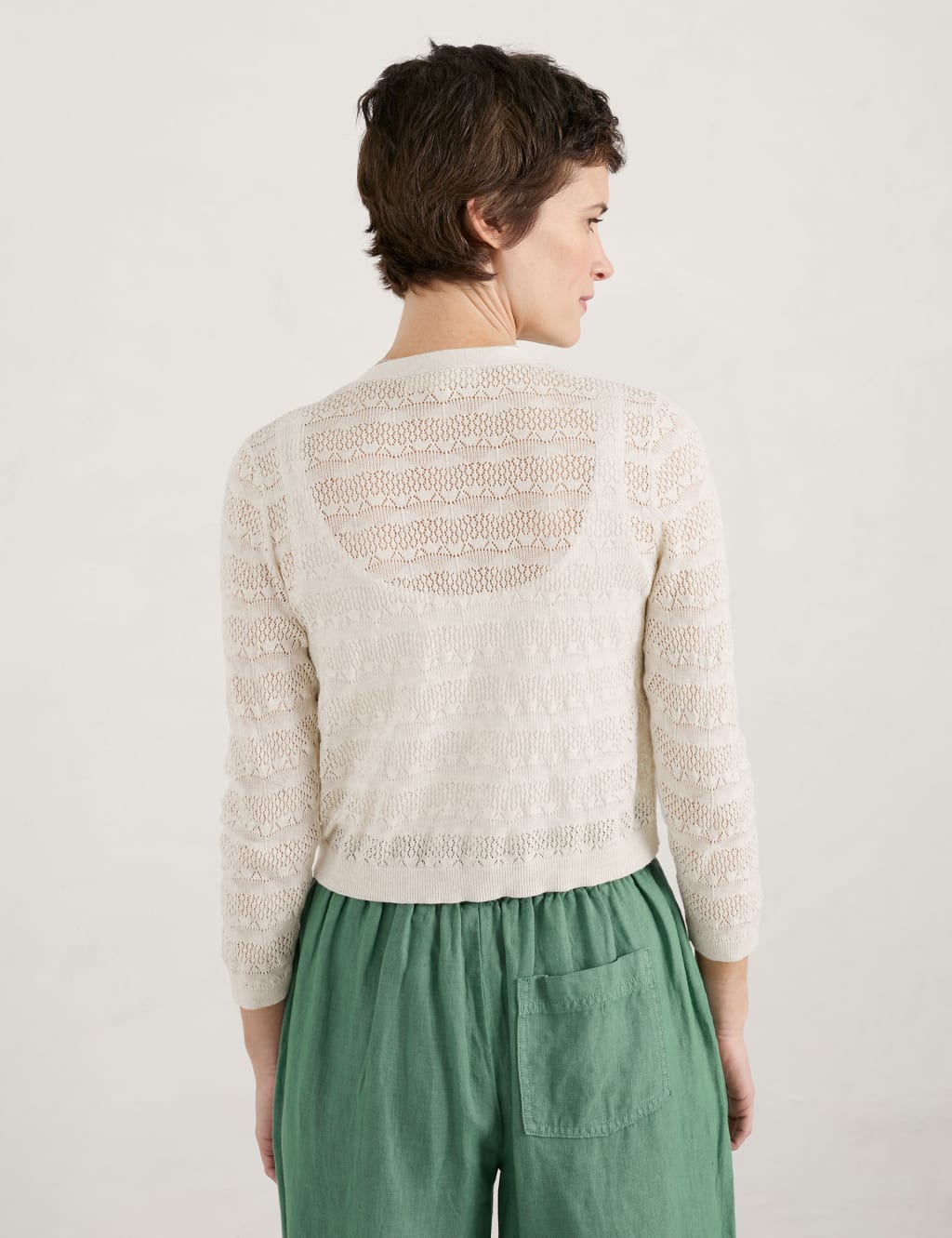 POINTELLE RIB STITCH BOXY V NECK CARDIGA