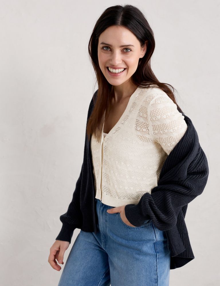 Pure Cotton Pointelle V-Neck Cardigan 3 of 5