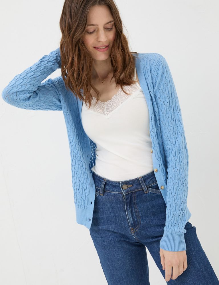 Pure Cotton Pointelle V-Neck Cardigan 1 of 5