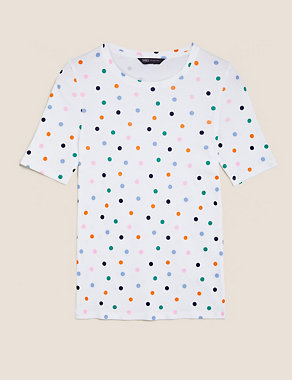 Pure Cotton Polka Dot  Regular Fit T-Shirt Image 2 of 4