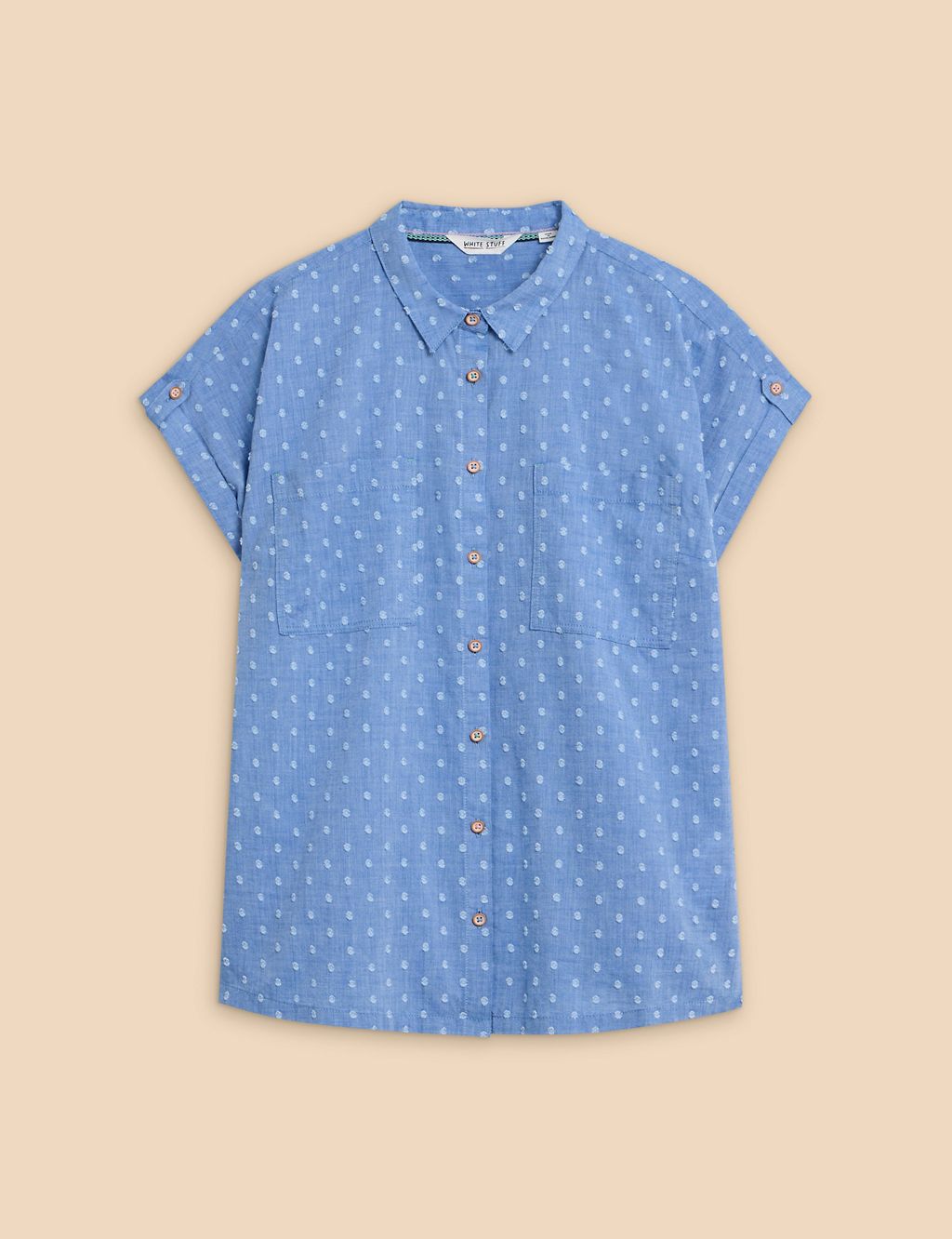 Pure Cotton Polka Dot Collared Cap Sleeve Shirt 1 of 6