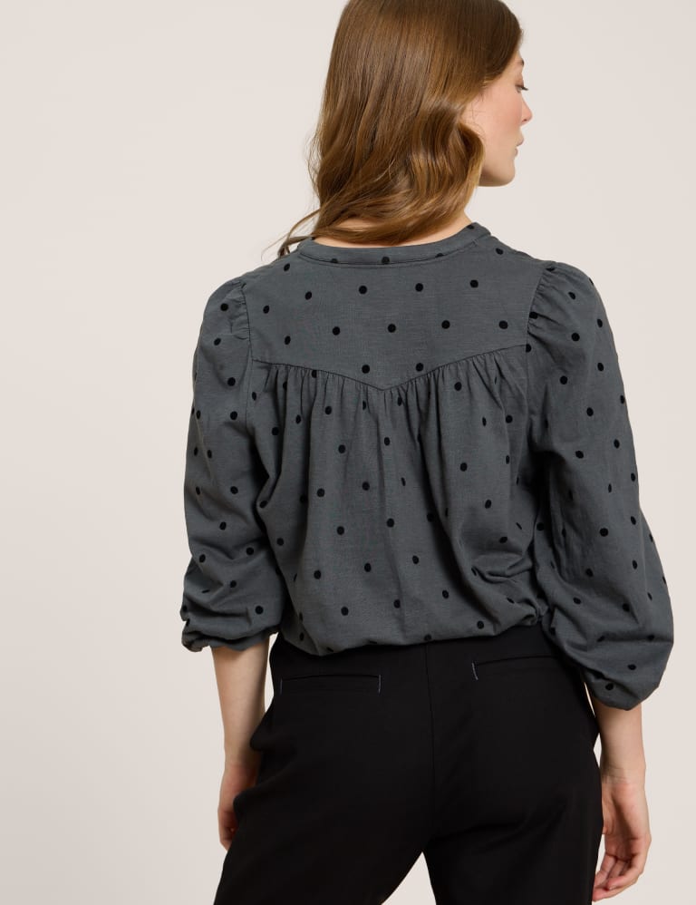 Grey polka dot blouse deals
