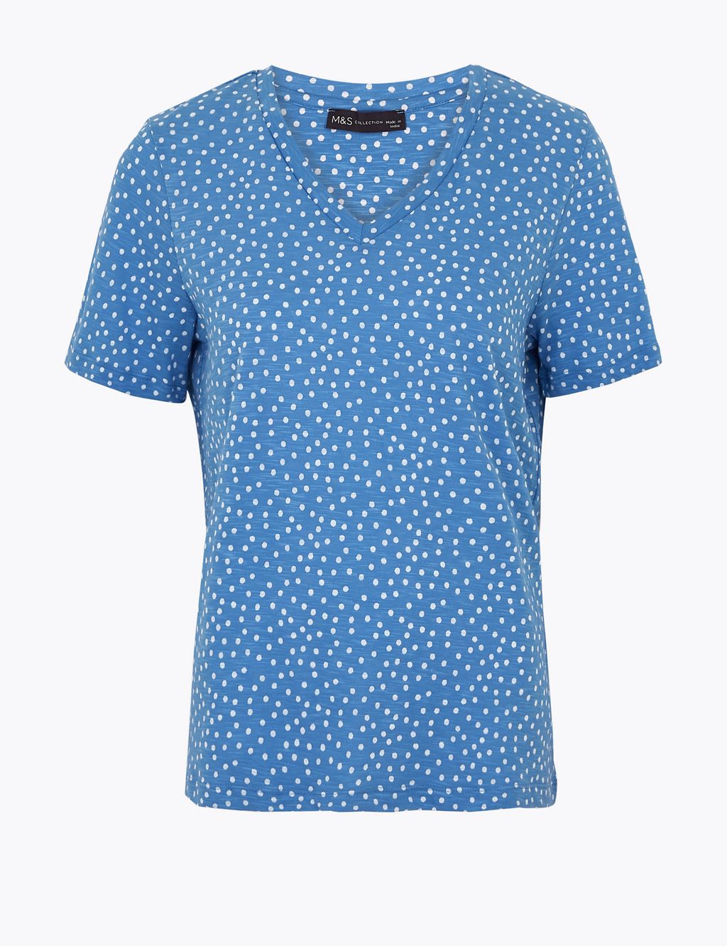 Pure Cotton Polka Dot V-Neck T-Shirt 1 of 4