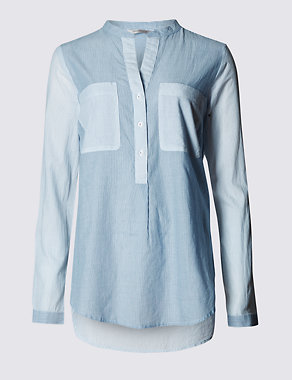 Pure Cotton Popover Striped Shirt Image 2 of 3