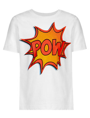 Pure Cotton Pow Slogan Boys T-Shirt Image 2 of 3