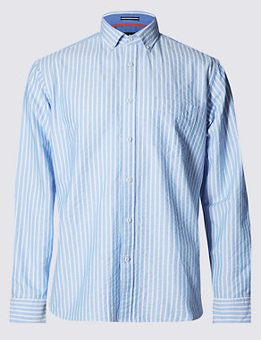 Pure Cotton Premium Seersucker Striped Shirt Image 2 of 6