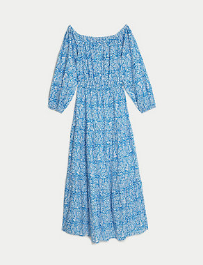 Pure Cotton Printed Bardot Midaxi Beach Dress Image 2 of 4