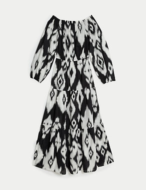 Pure Cotton Printed Bardot Midaxi Beach Dress Image 2 of 4
