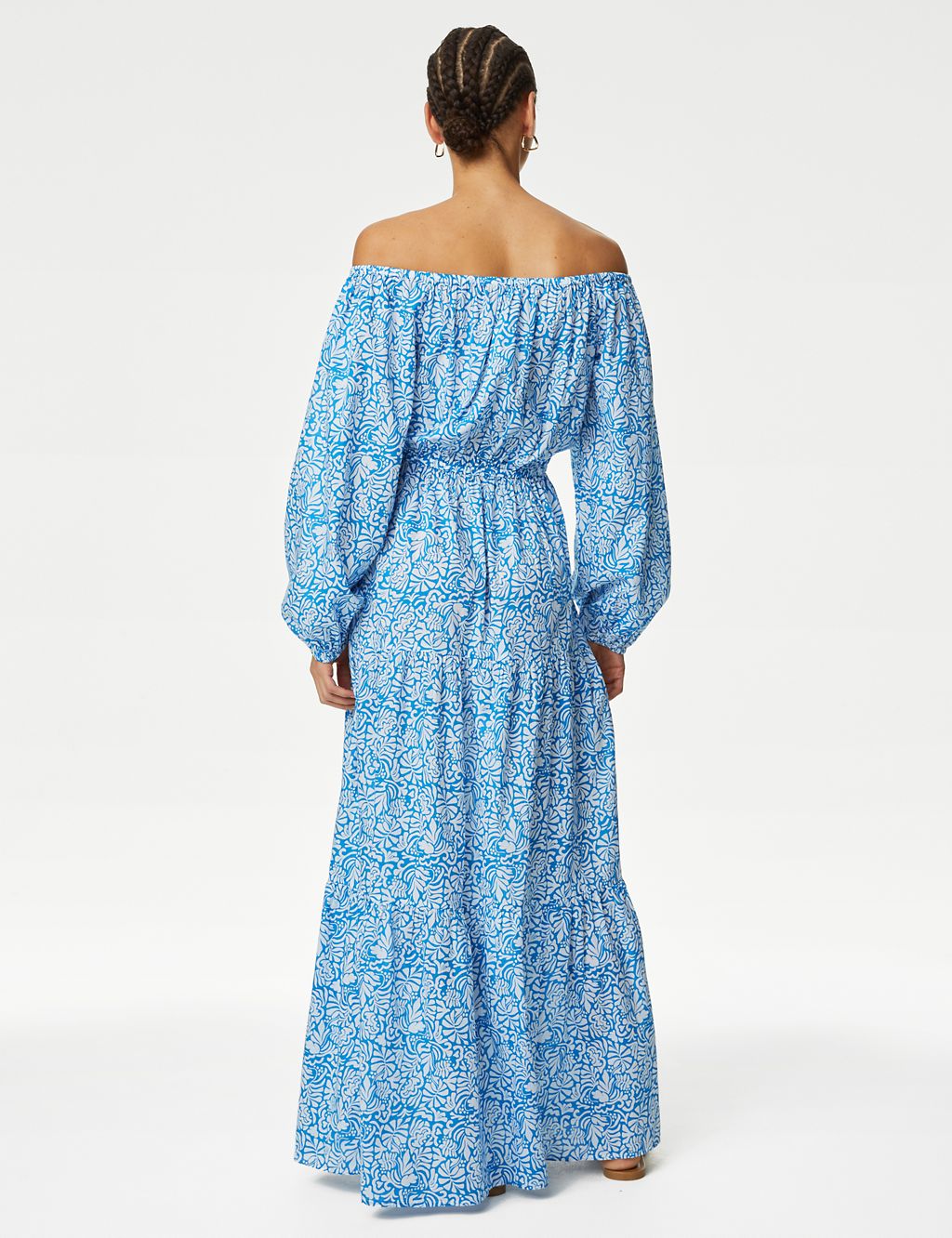 Pure Cotton Printed Bardot Midaxi Beach Dress 4 of 4