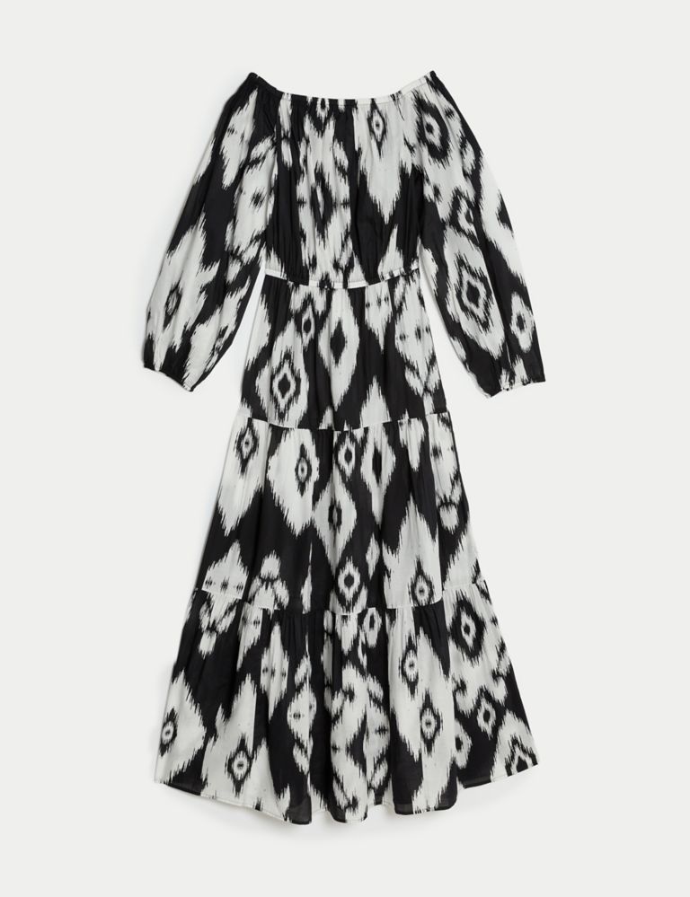 Pure Cotton Printed Bardot Midaxi Beach Dress 2 of 4