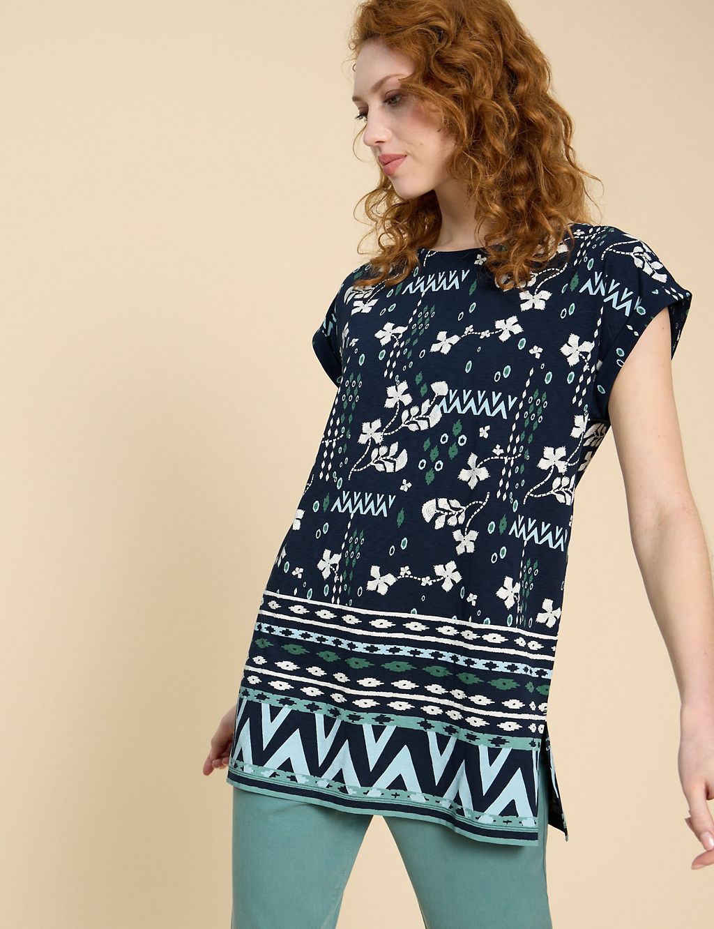 Pure Cotton Printed Cap Sleeve Tunic 3 of 6