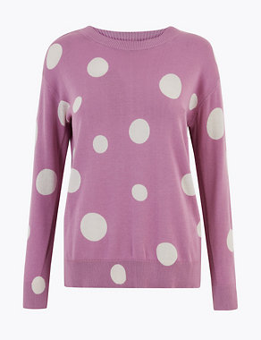 Pure Cotton Printed Crew Neck Jumper Image 2 of 4