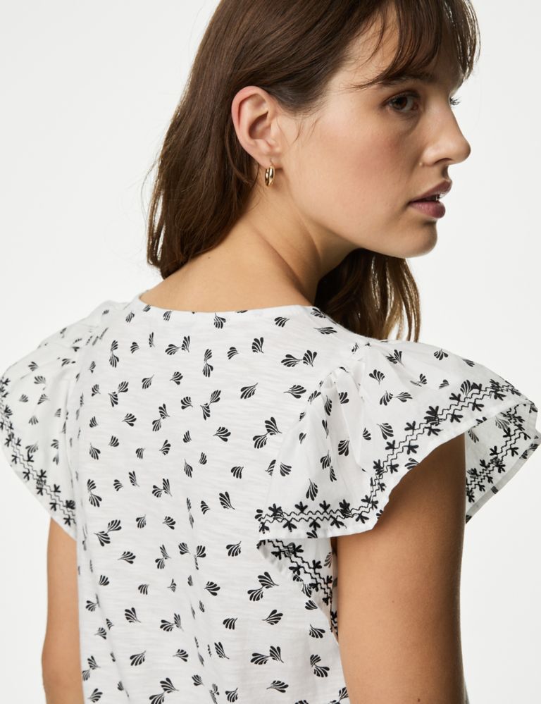 Pure Cotton Printed Embroidered Top 3 of 5