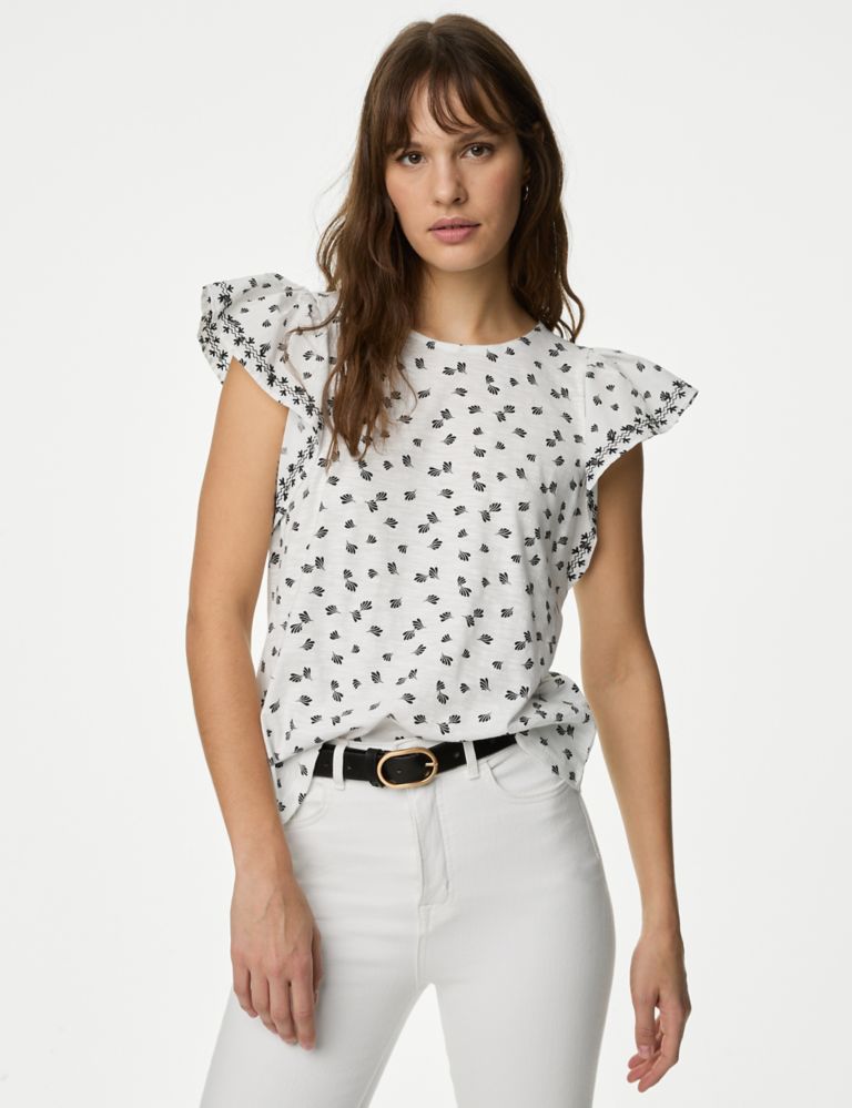 Pure Cotton Printed Embroidered Top 4 of 5
