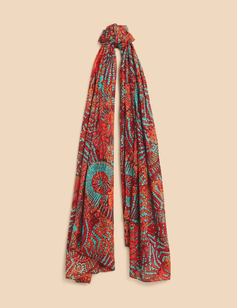 Pure Cotton Printed Fringed Scarf 2 of 4