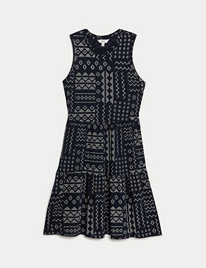 Pure Cotton Printed Knee Length Tiered Dress Image 2 of 5