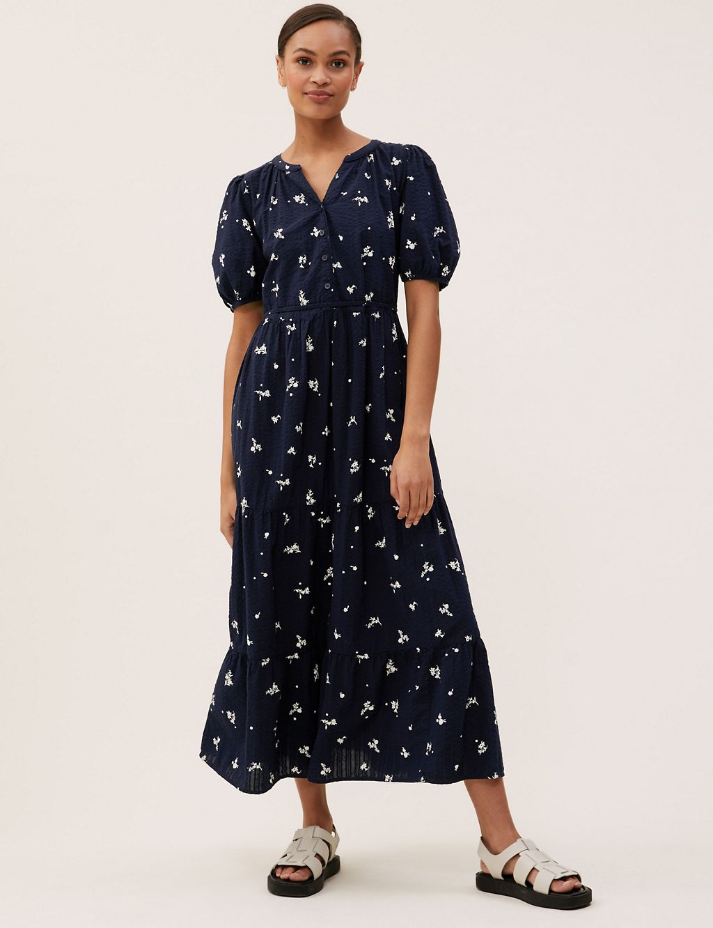 Pure Cotton Printed Midaxi Tiered Dress | M&S Collection | M&S
