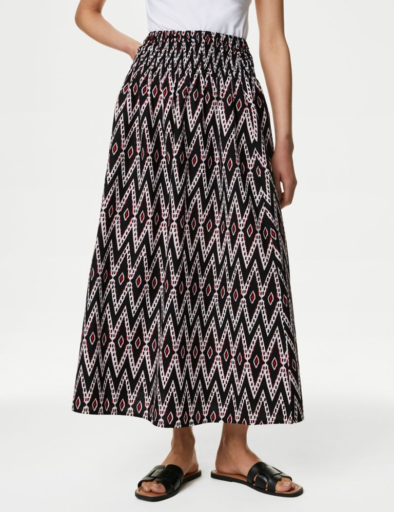 Pure Cotton Printed Midi A-Line Skirt 4 of 5