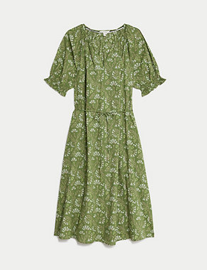 Pure Cotton Printed Midi Smock Dress Image 2 of 4
