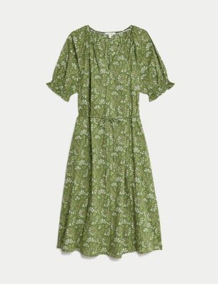 Pure Cotton Printed Midi Smock Relaxed Dress Image 2 of 4