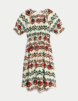 Pure Cotton Printed Midi Smock Relaxed Dress Image 2 of 5